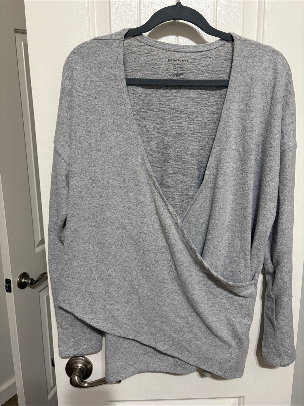 Draped V‑Neck Wrap Sweater - Gray